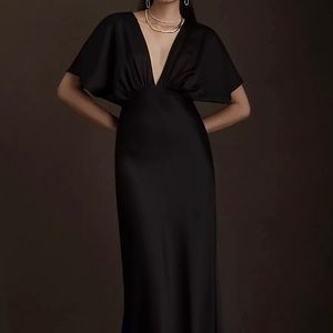 BHLDN Lelia Deep-V Flutter Sleeve Satin A-Line Gown